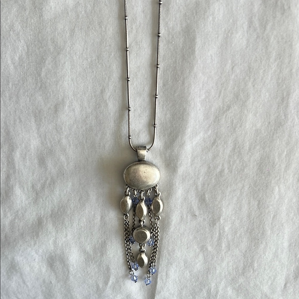 Long Elegant Silver and Purple Pendant Necklace - Picture 5 of 7